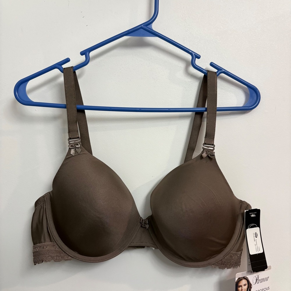 Paramour Gorgeous Full Figure T-Shirt Bra Brown Lace Trim 40C 255455 New